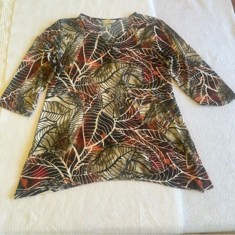 Christopher Banks Tunic Top Womens M Multicolor Leaf Print Boho Autumn Stretch